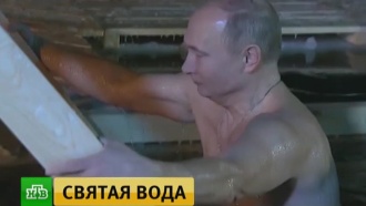 Путин окунулся в прорубь на озере Селигер