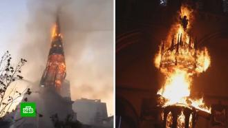 Чилийцы отметили годовщину протестов и сожгли храмы в Сантьяго