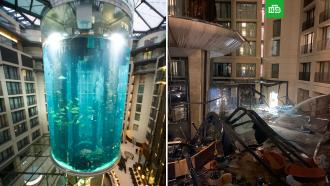 Гигантский аквариум разбился и затопил отель в центре Берлина