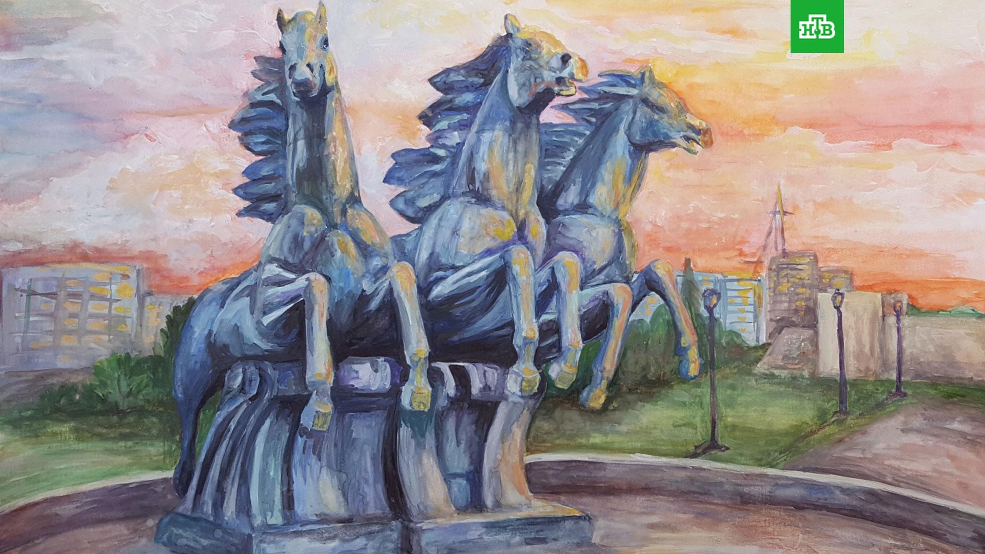 Три лошади памятник в Москве Чертаново